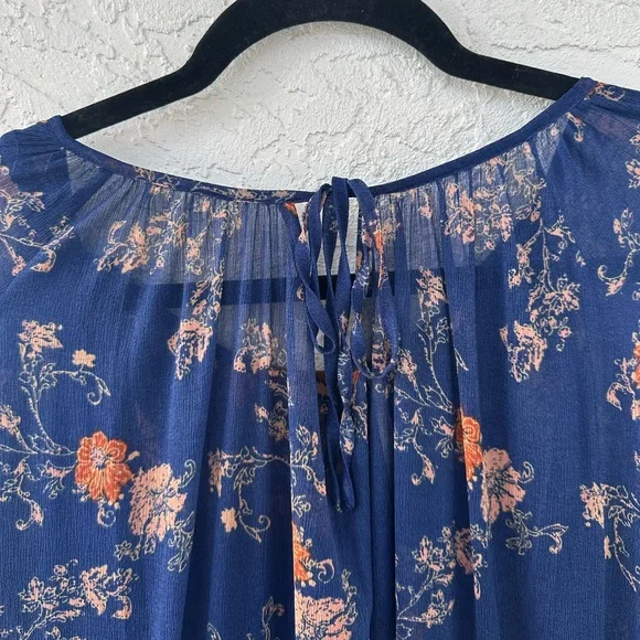 Free People Sunsetter Floral Blue Mini Dress Flowy Large - Picture 11 of 11